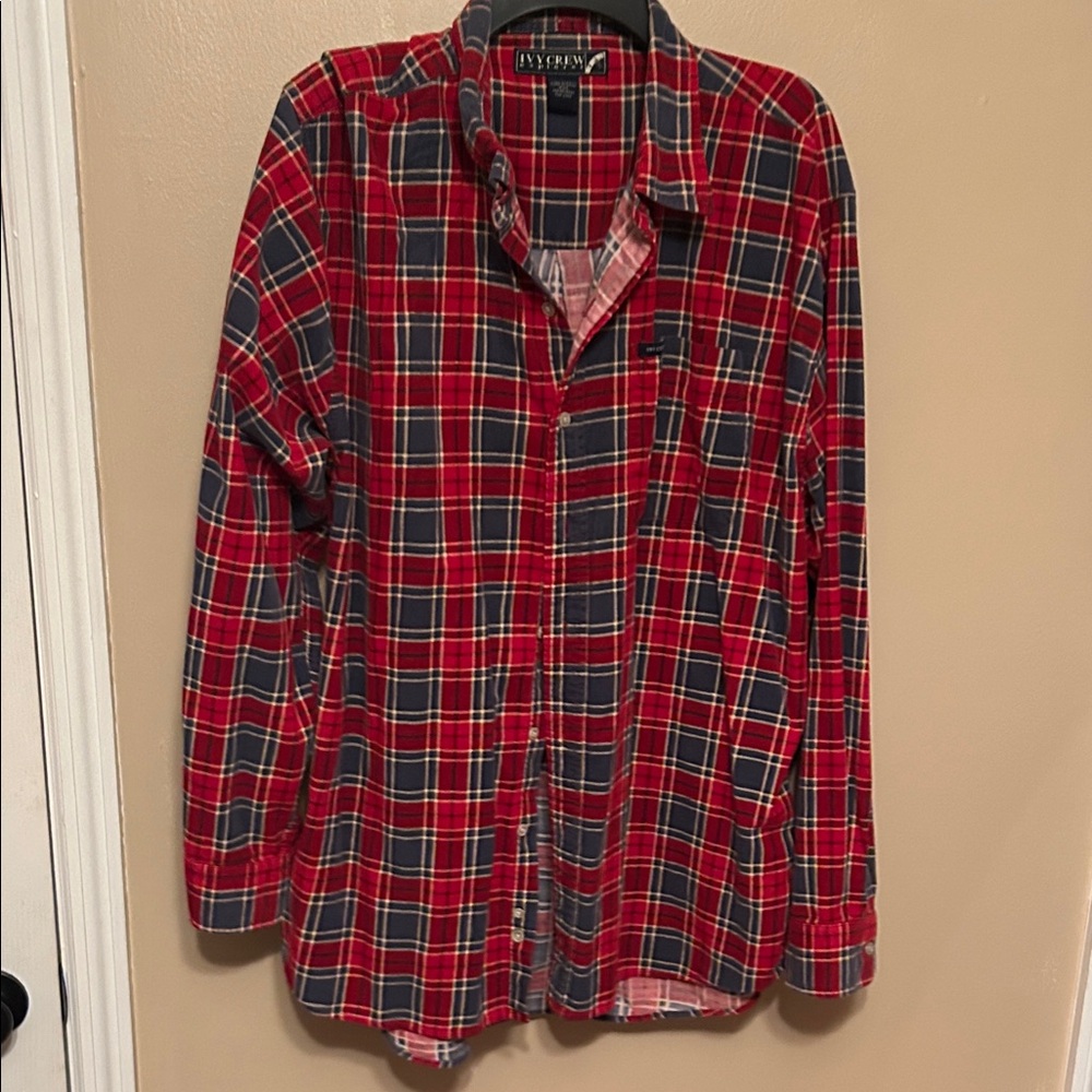 Men's Corduroy Red and Black Plaid Button Down Shirt